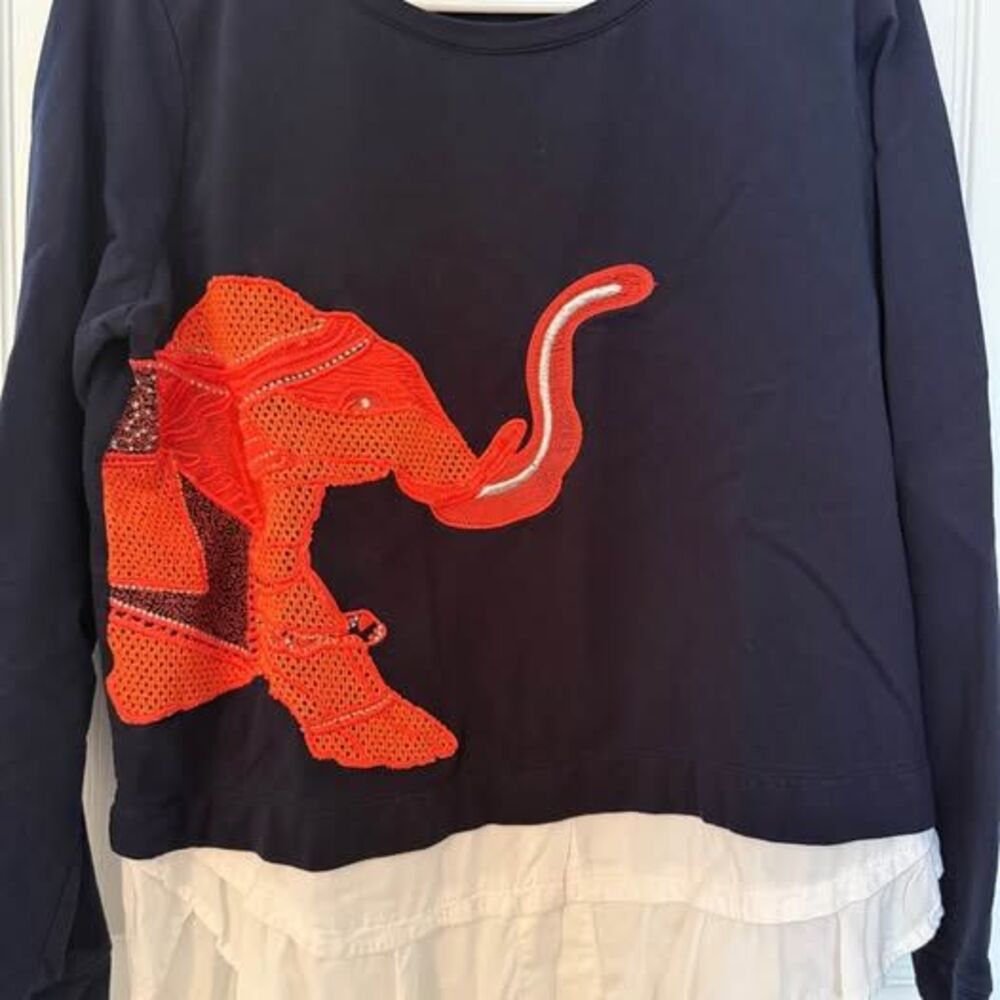 Navy long sleeved top with bright orange elephant appliqué - PL